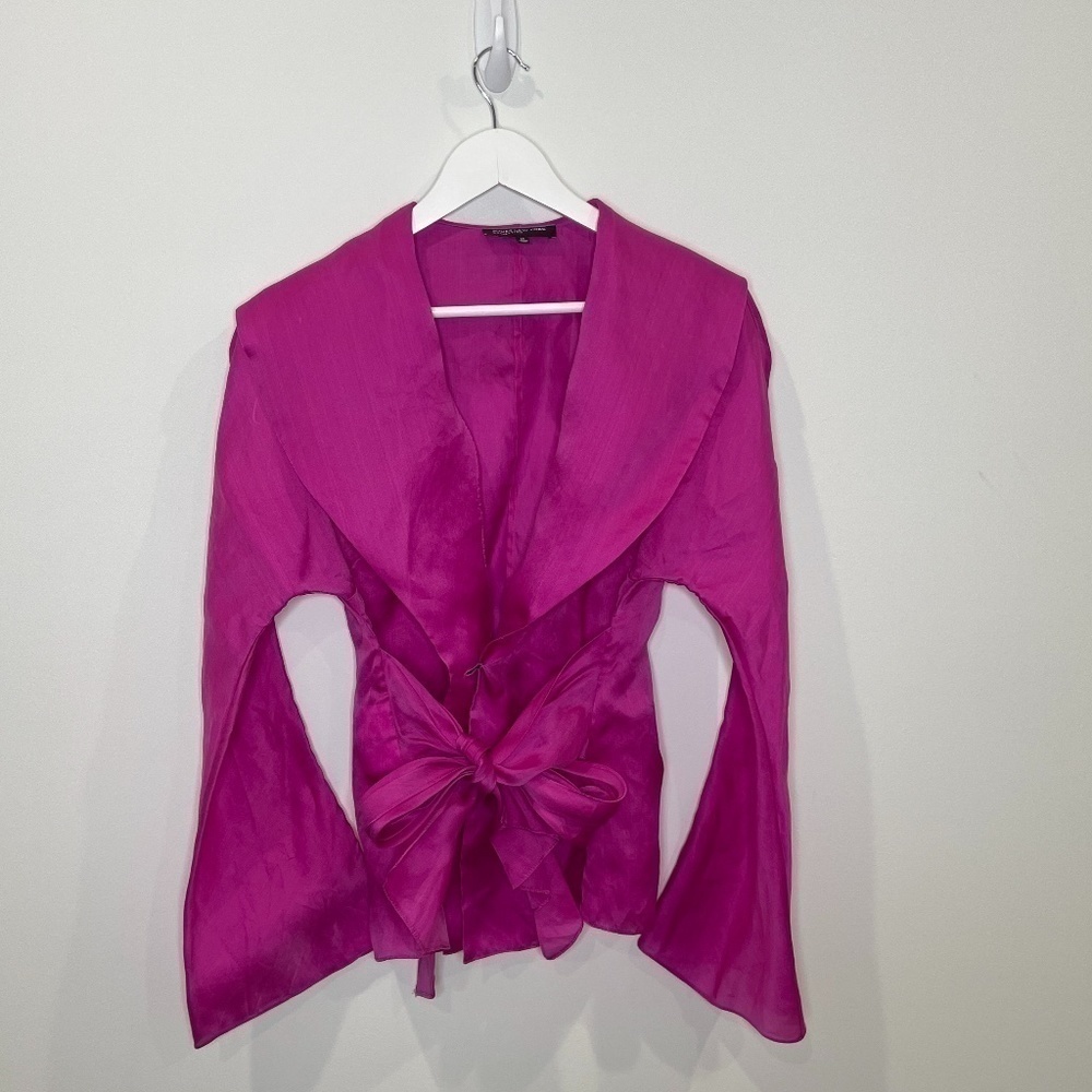 Jones New York Collection Bright Pink Sheer Blazer 100% Silk